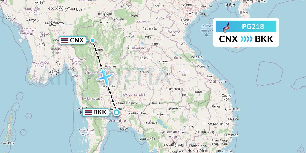 PG218 Bangkok Airways Flight Map: Chiang Mai to Bangkok