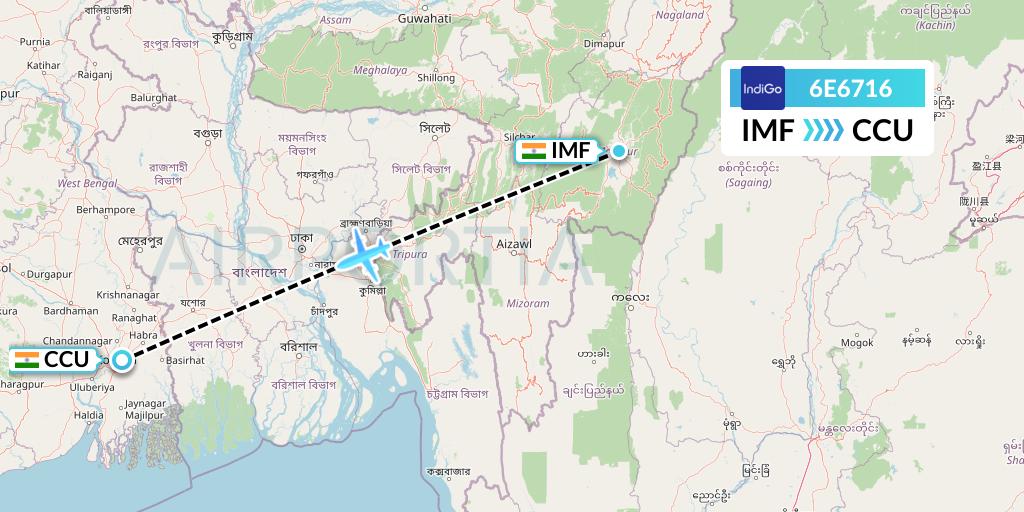 6E6716 IndiGo Airlines Flight Map: Imphal to Kolkata