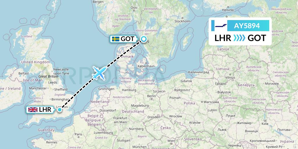 AY5894 Finnair Flight Map: London to Gothenburg