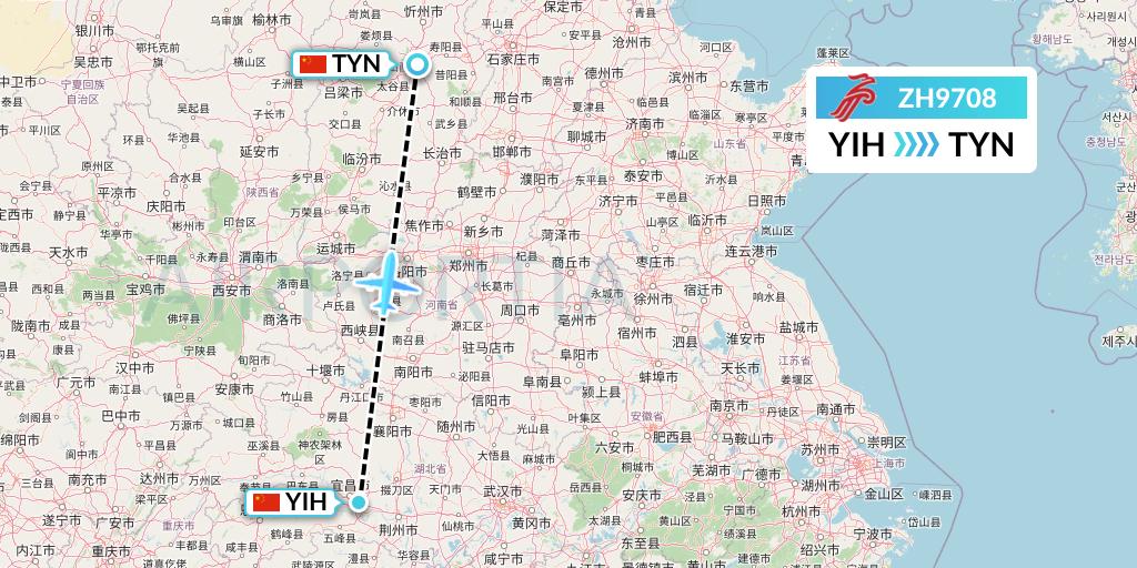 ZH9708 Shenzhen Airlines Flight Map: Yichang to Taiyuan