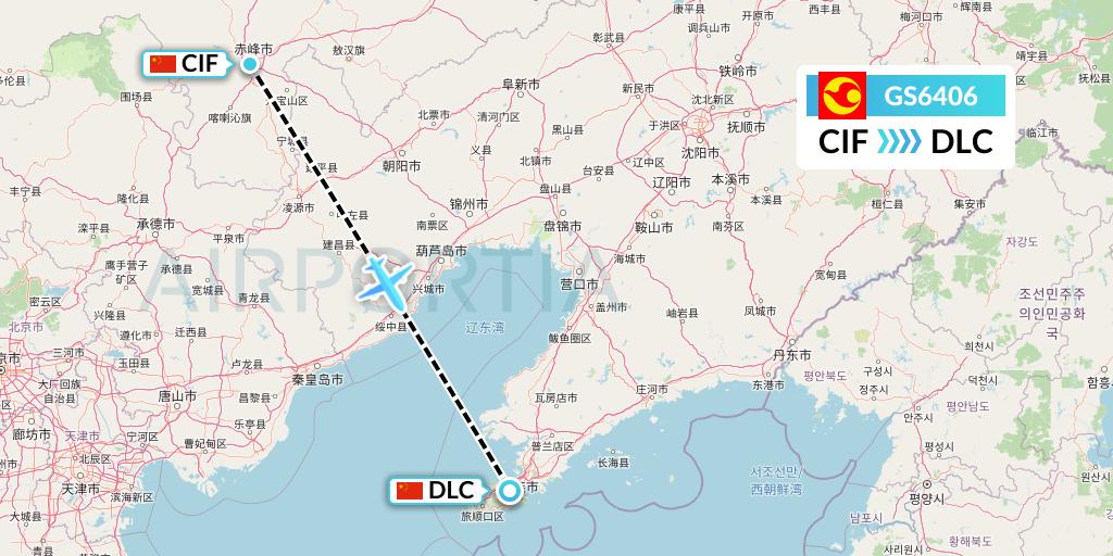 GS6406 Tianjin Airlines Flight Map: Chifeng to Dalian