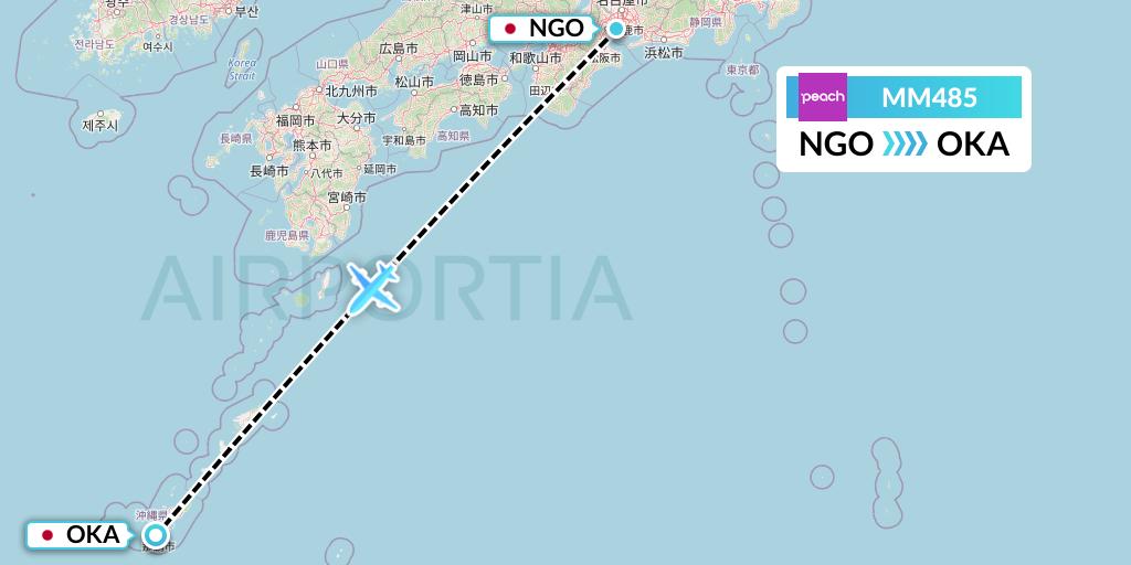 MM485 Peach Aviation Flight Map: Nagoya to Naha