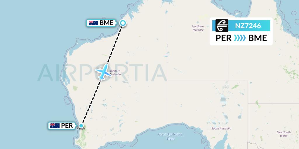NZ7246 Air New Zealand Flight Map: Perth to Broome