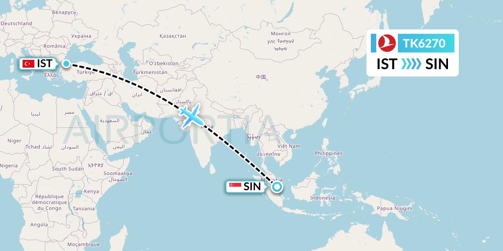 TK6270 Turkish Airlines Flight Map: Istanbul to Singapore