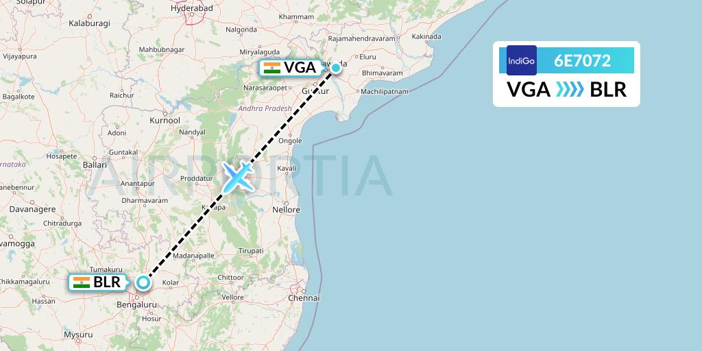 6E7072 IndiGo Airlines Flight Map: Vijayawada to Bangalore