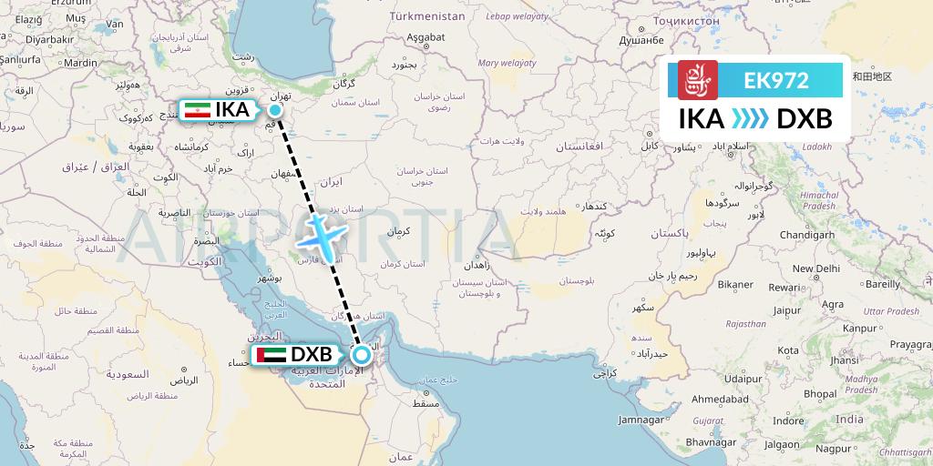 EK972 Emirates Flight Map: Tehran to Dubai