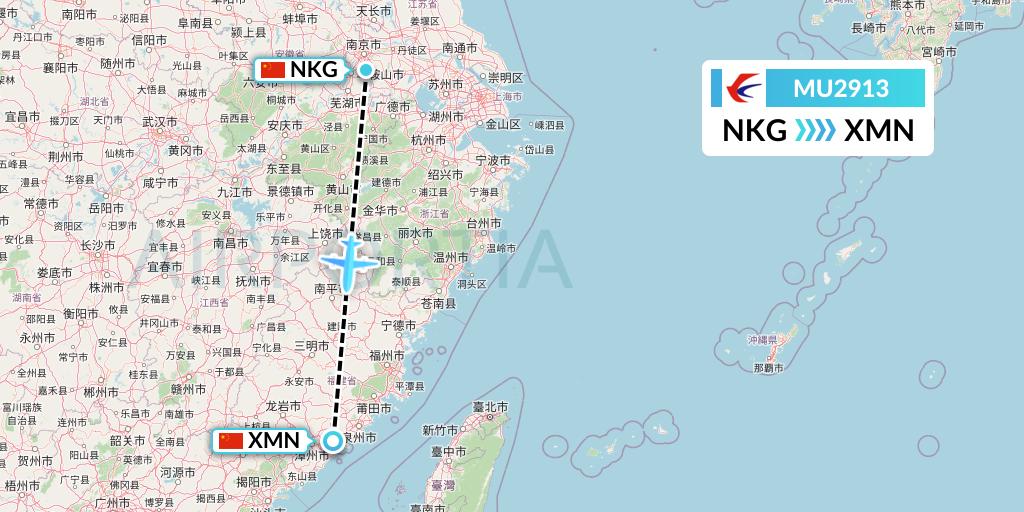 MU2913 China Eastern Airlines Flight Map: Nanjing to Xiamen