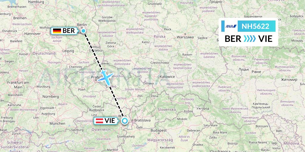 NH5622 All Nippon Airways Flight Map: Berlin to Vienna