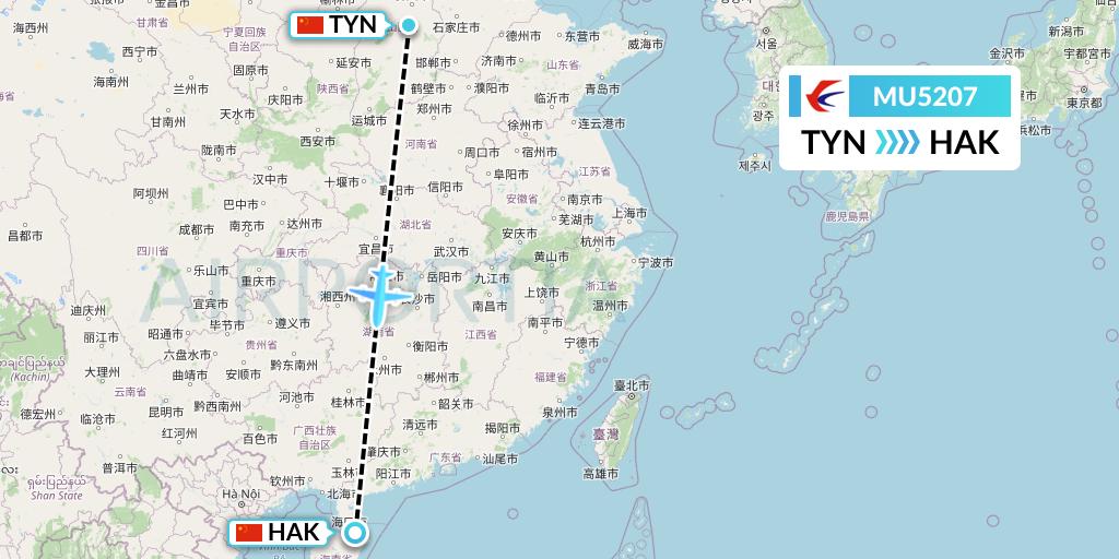 MU5207 China Eastern Airlines Flight Map: Taiyuan to Haikou