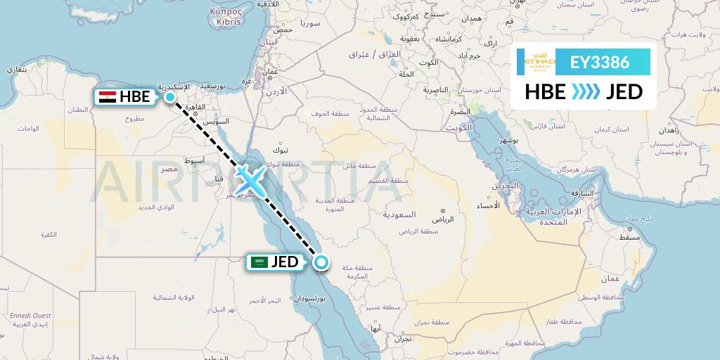 EY3386 Etihad Airways Flight Map: Alexandria to Jeddah
