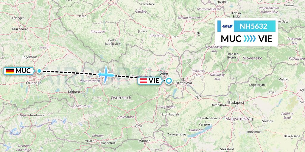 NH5632 All Nippon Airways Flight Map: Munich to Vienna