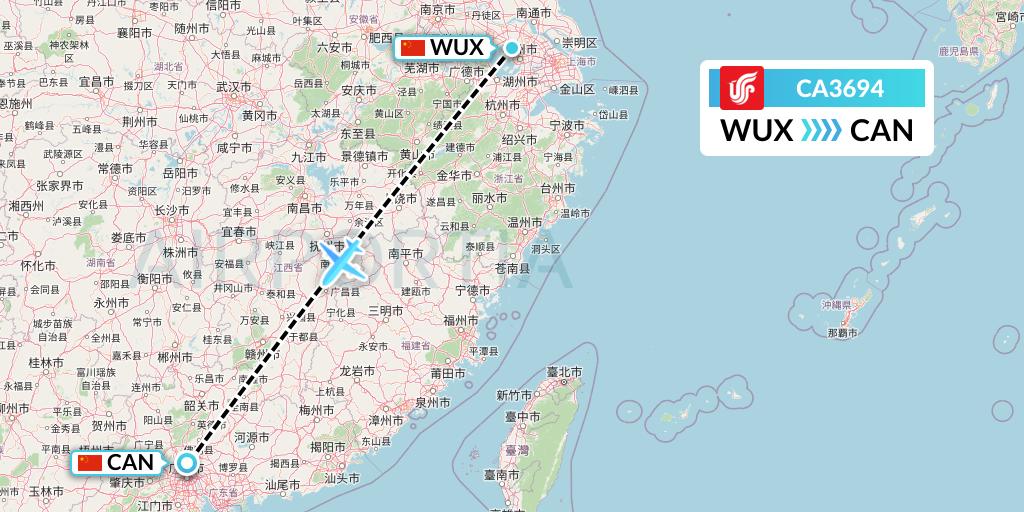 CA3694 Air China Flight Map: Wuxi to Guangzhou