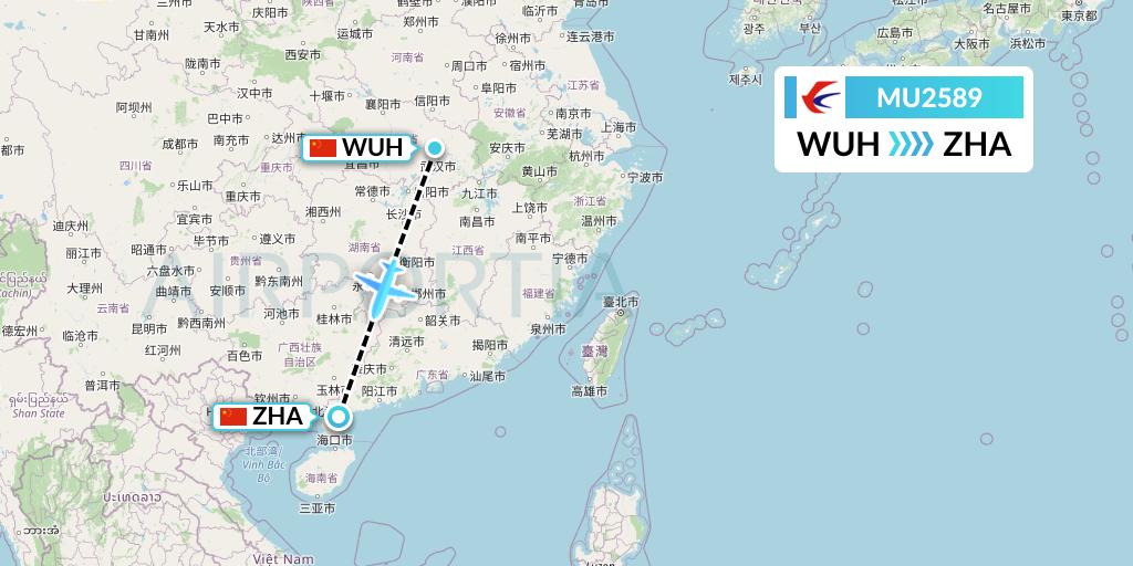 MU2589 China Eastern Airlines Flight Map: Wuhan to Zhanjiang