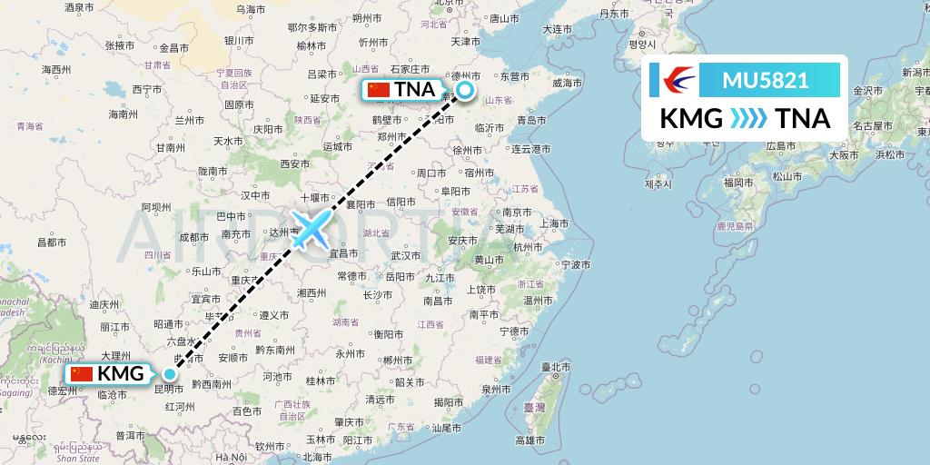 MU5821 China Eastern Airlines Flight Map: Kunming to Jinan