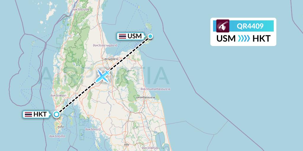 QR4409 Qatar Airways Flight Map: Koh Samui to Phuket