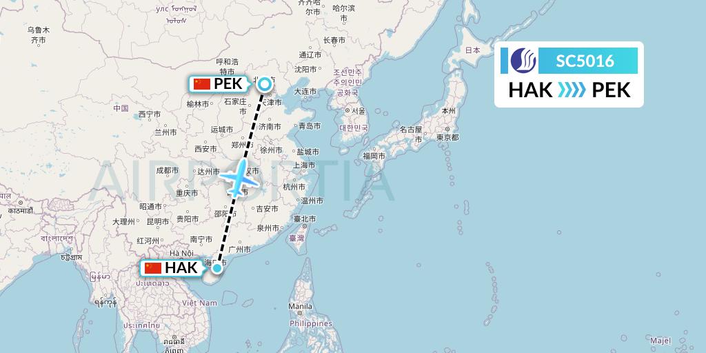 SC5016 Shandong Airlines Flight Map: Haikou to Beijing