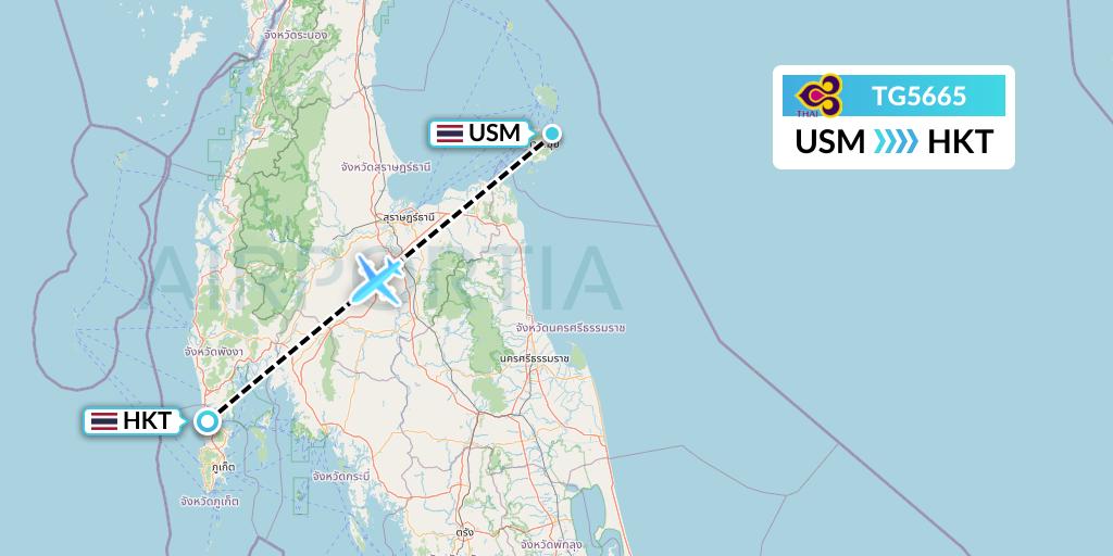 TG5665 Thai Airways Flight Map: Koh Samui to Phuket