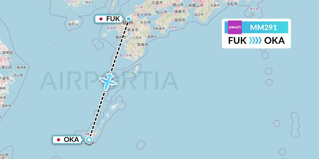 MM291 Peach Aviation Flight Map: Fukuoka to Naha