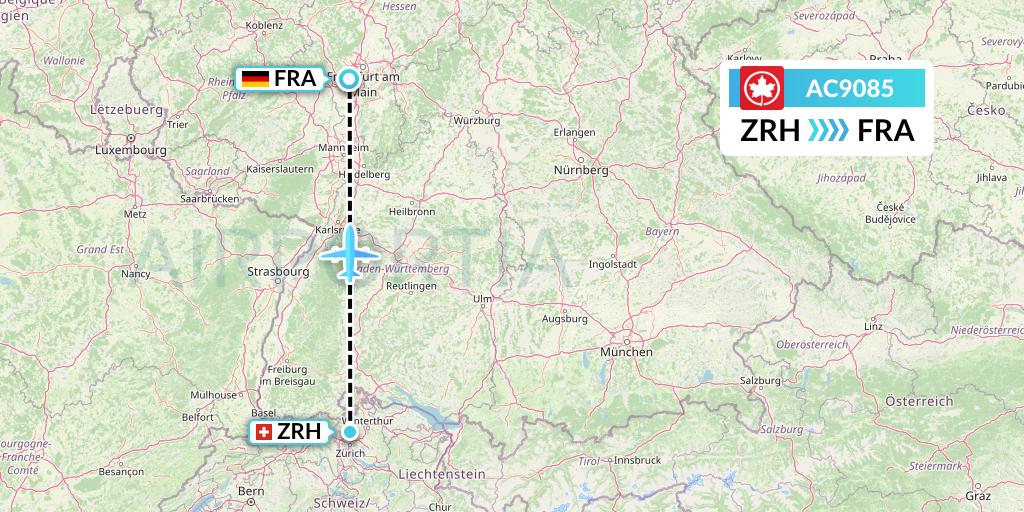 AC9085 Air Canada Flight Map: Zurich to Frankfurt