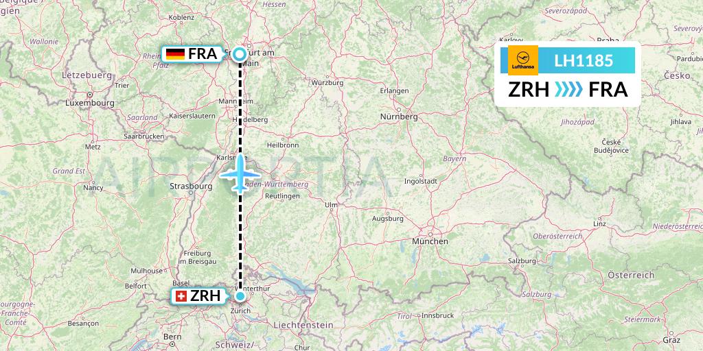 LH1185 Lufthansa Flight Map: Zurich to Frankfurt