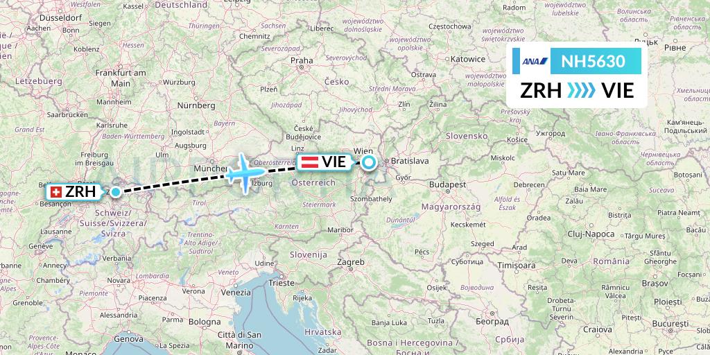 NH5630 All Nippon Airways Flight Map: Zurich to Vienna
