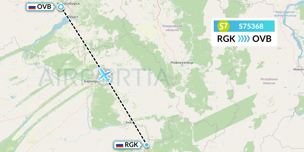 S75368 S7 Airlines Flight Map: Gorno-Altaysk to Novosibirsk