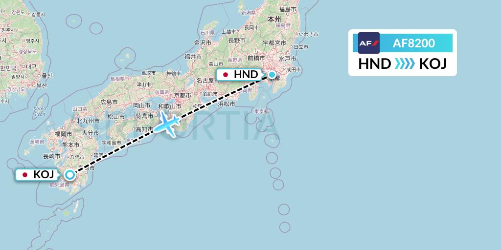 AF8200 Air France Flight Map: Tokyo to Kagoshima