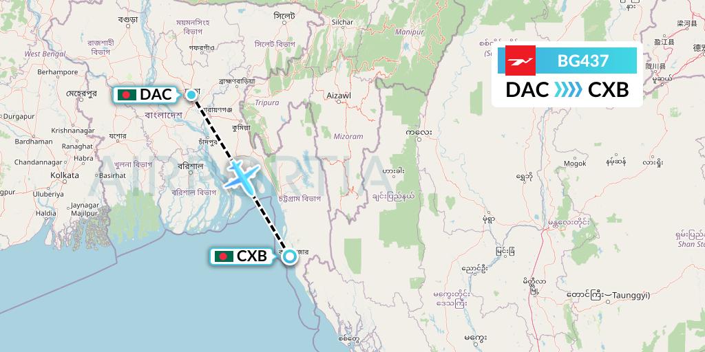 BG437 Biman Bangladesh Airlines Flight Map: Dhaka to Cox's Bazar
