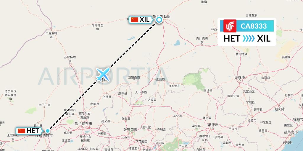 CA8333 Air China Flight Map: Hohhot to Xilinhot