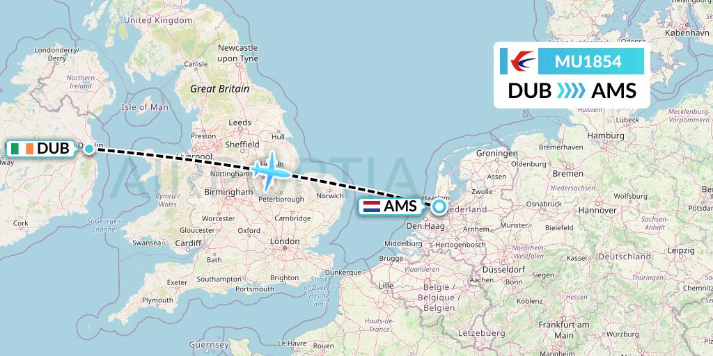 MU1854 China Eastern Airlines Flight Map: Dublin to Amsterdam