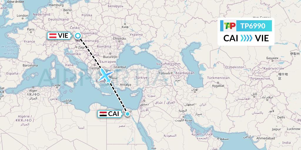 TP6990 TAP Portugal Flight Map: Cairo to Vienna