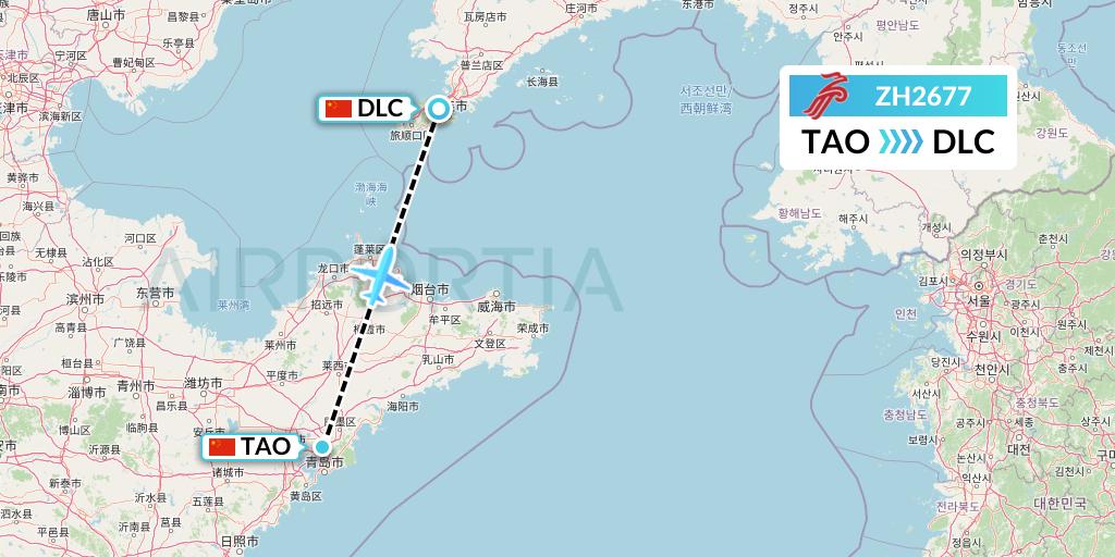 ZH2677 Shenzhen Airlines Flight Map: Qingdao to Dalian