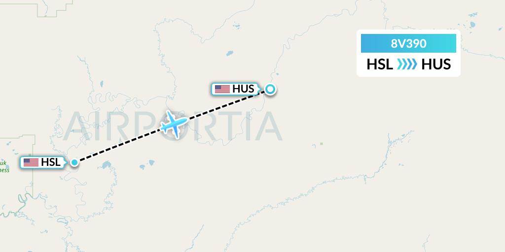 8V390 Wright Air Service Flight Map: Huslia to Hughes