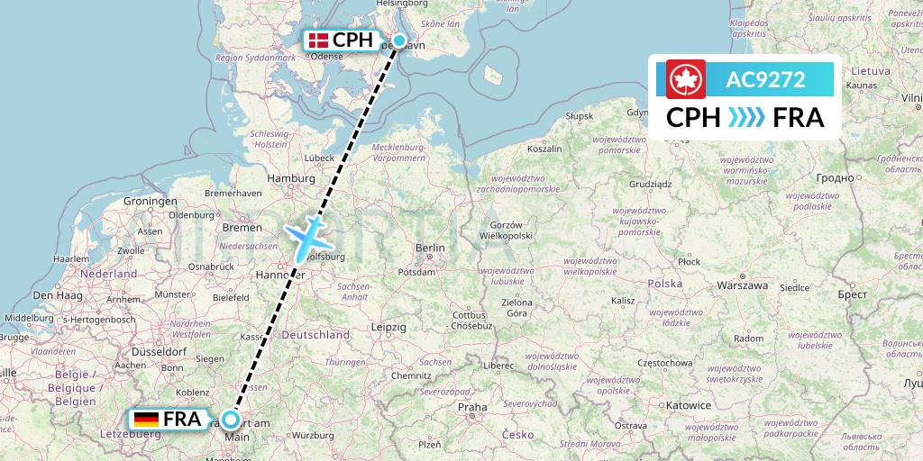 AC9272 Air Canada Flight Map: Copenhagen to Frankfurt