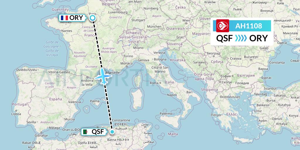 AH1108 Air Algerie Flight Map: Setif to Paris