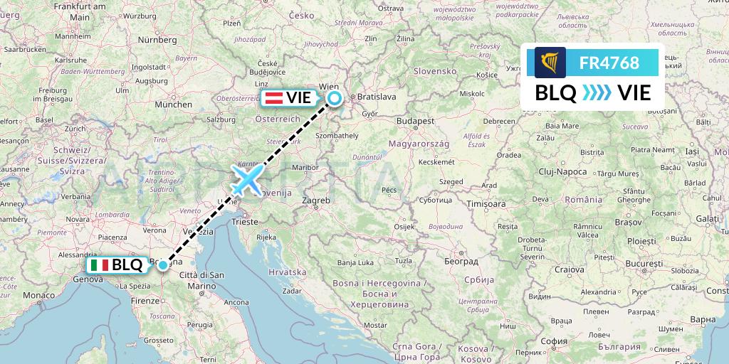 FR4768 Ryanair Flight Map: Bologna to Vienna