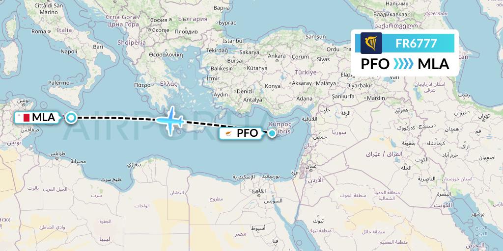 FR6777 Ryanair Flight Map: Pafos to Malta