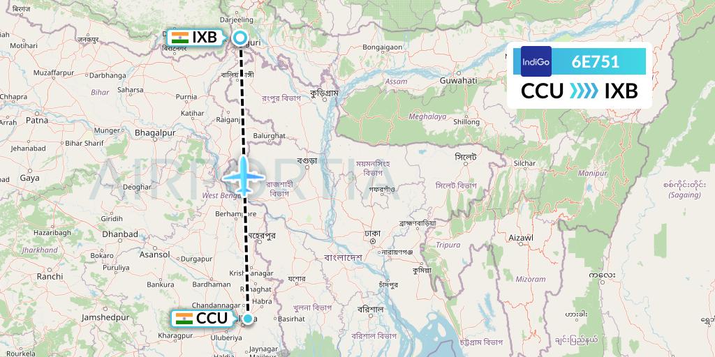 6E751 IndiGo Airlines Flight Map: Kolkata to Siliguri