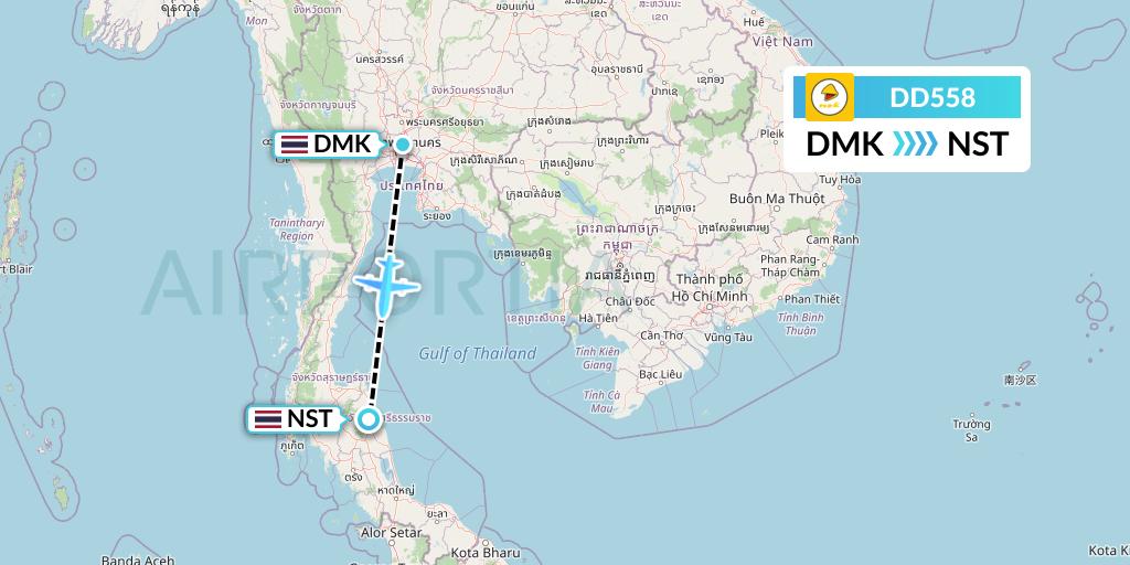 DD558 Nok Air Flight Map: Bangkok to Nakhon Si Thammarat