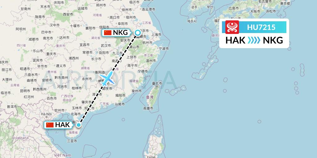 HU7215 Hainan Airlines Flight Map: Haikou to Nanjing