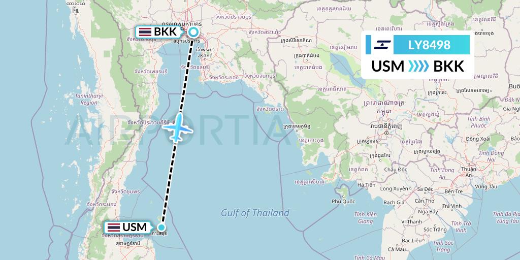 LY8498 El Al Flight Map: Koh Samui to Bangkok