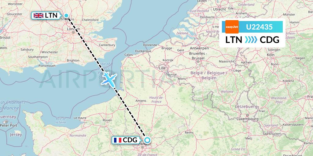 U22435 EasyJet Flight Map: London to Paris
