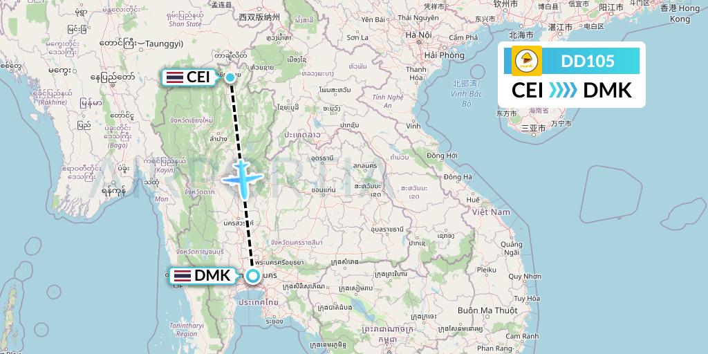 DD105 Nok Air Flight Map: Chiang Rai to Bangkok