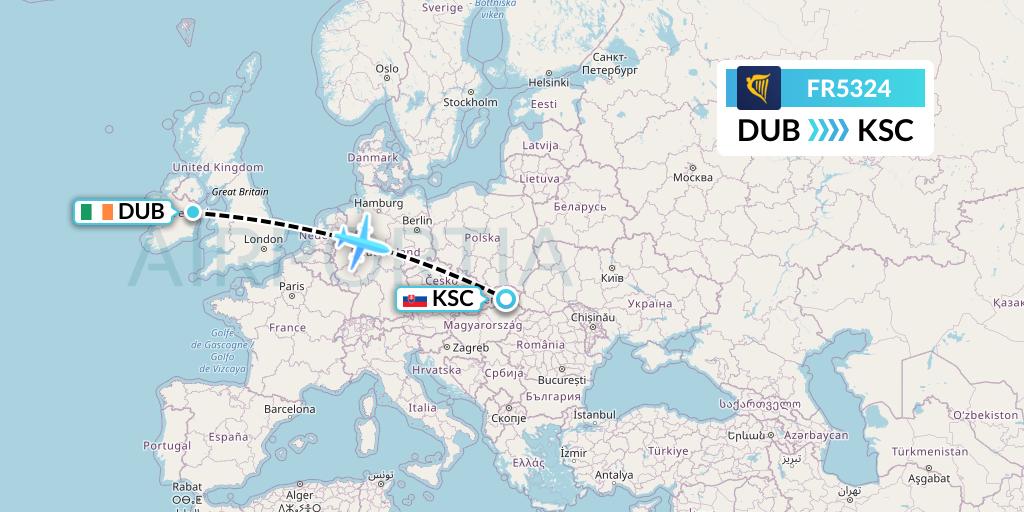 FR5324 Ryanair Flight Map: Dublin to Kosice
