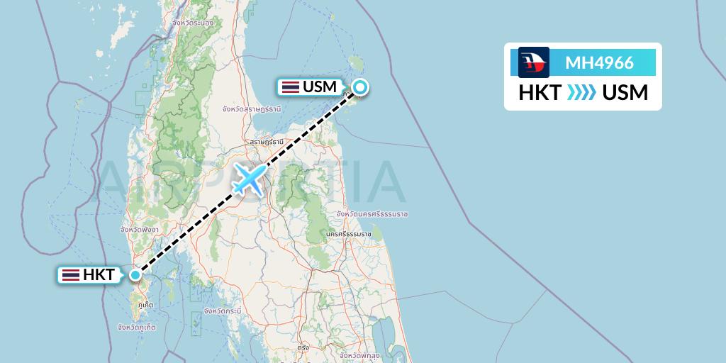 MH4966 Malaysia Airlines Flight Map: Phuket to Koh Samui