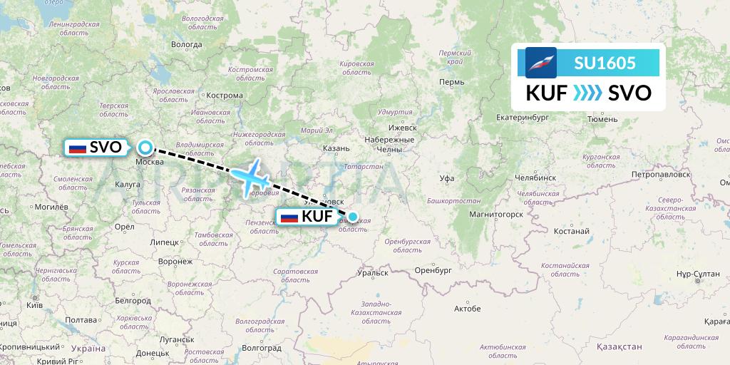 SU1605 Aeroflot Flight Map: Samara to Moscow