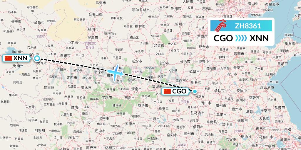 ZH8361 Shenzhen Airlines Flight Map: Zhengzhou to Xining