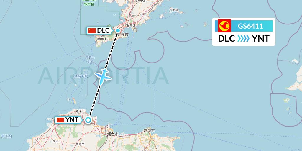 GS6411 Tianjin Airlines Flight Map: Dalian to Yantai