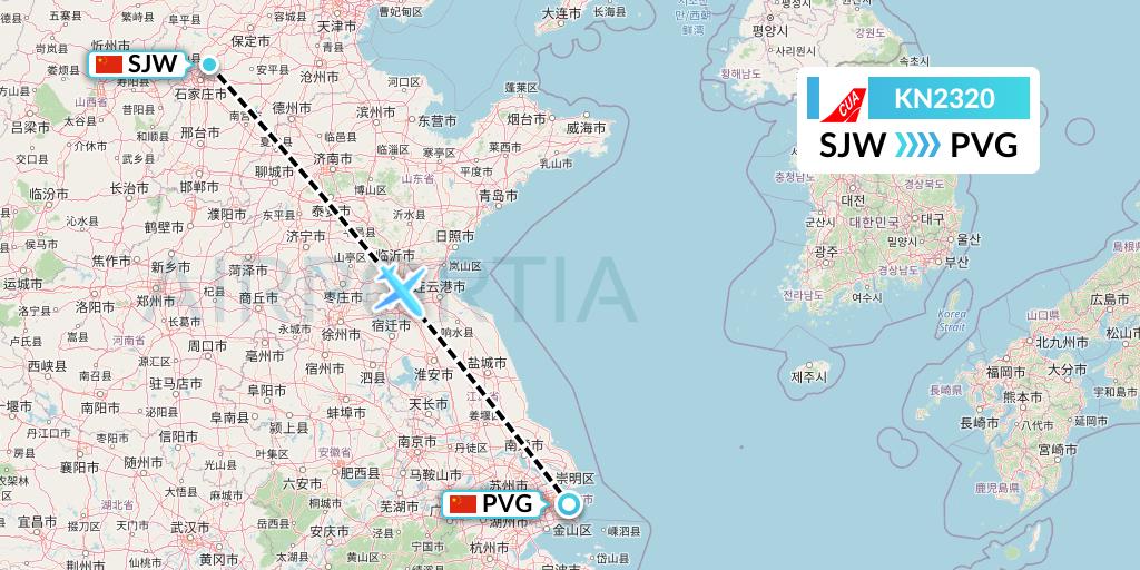 KN2320 China United Airlines Flight Map: Shijiazhuang to Shanghai