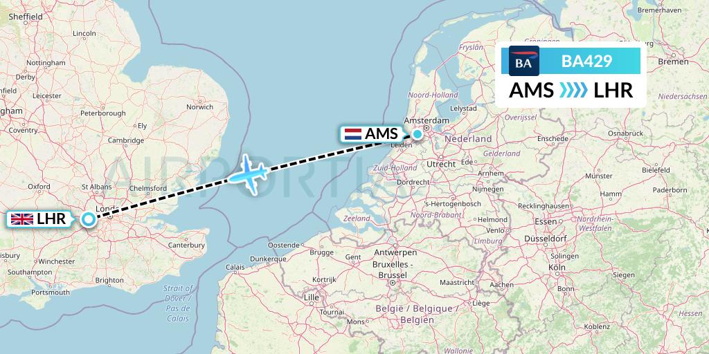 BA429 British Airways Flight Map: Amsterdam to London
